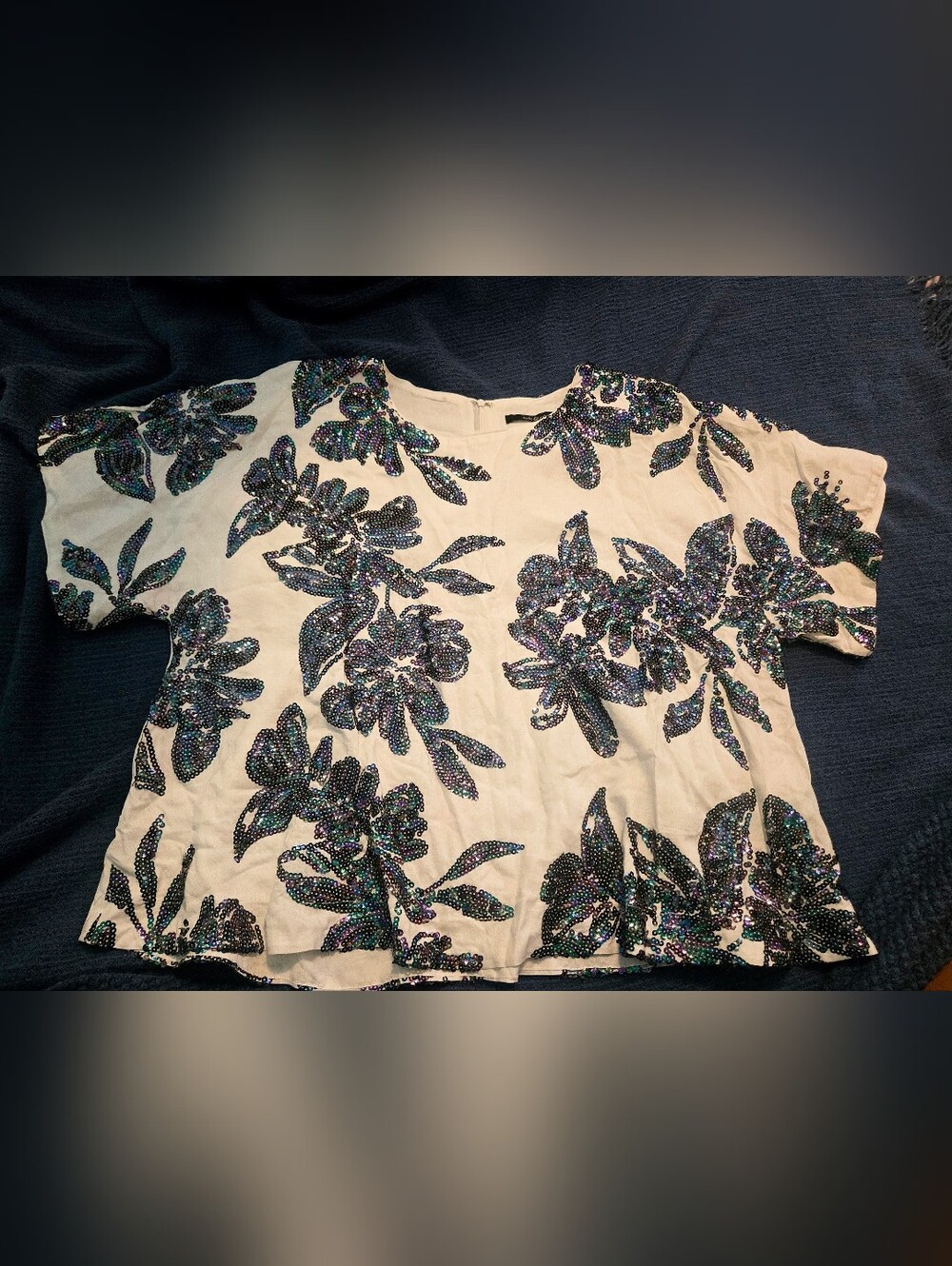 Ark & Co Ivory Sequin Floral Appliqué Blouse